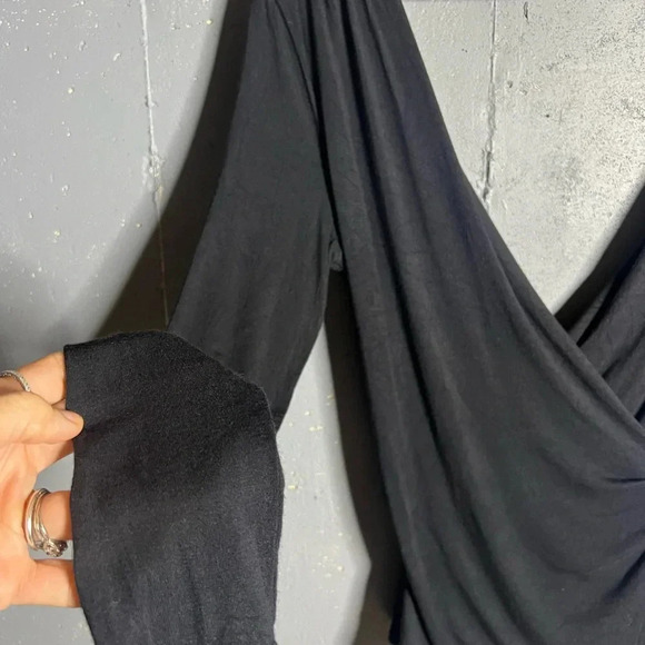 Free People black deep V, faux wrap long sleeve top.  Size XS - Picture 5 of 7